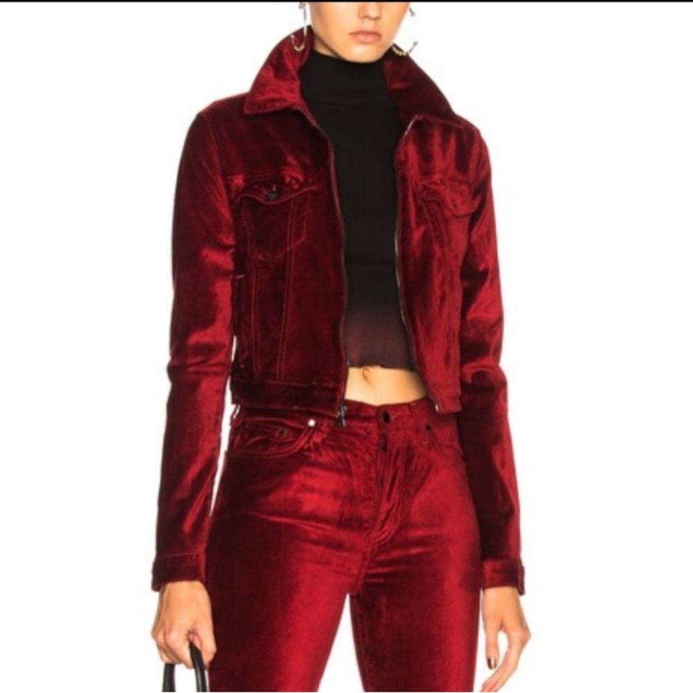 Cotton Citizen velvet crop jacket size S wine biker evening